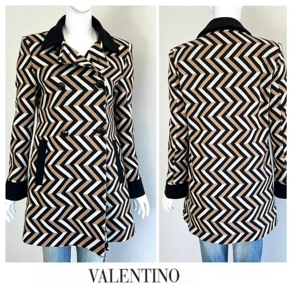RED VALENTINO Wool Blend Multicolor Mid Length Double Breasted Pea Coat Sz 42